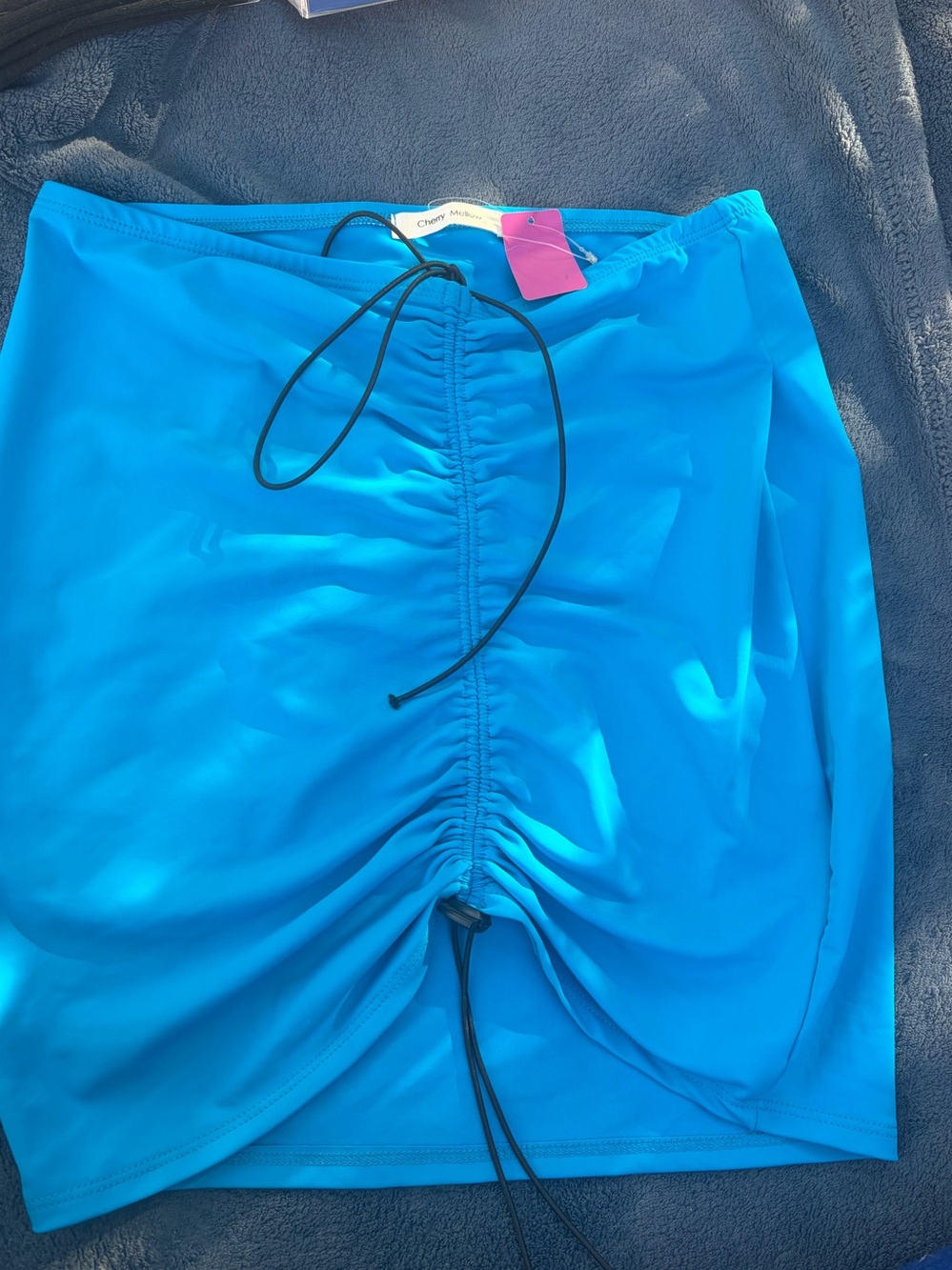 Ruched Drawstring Blue Women's Skirt